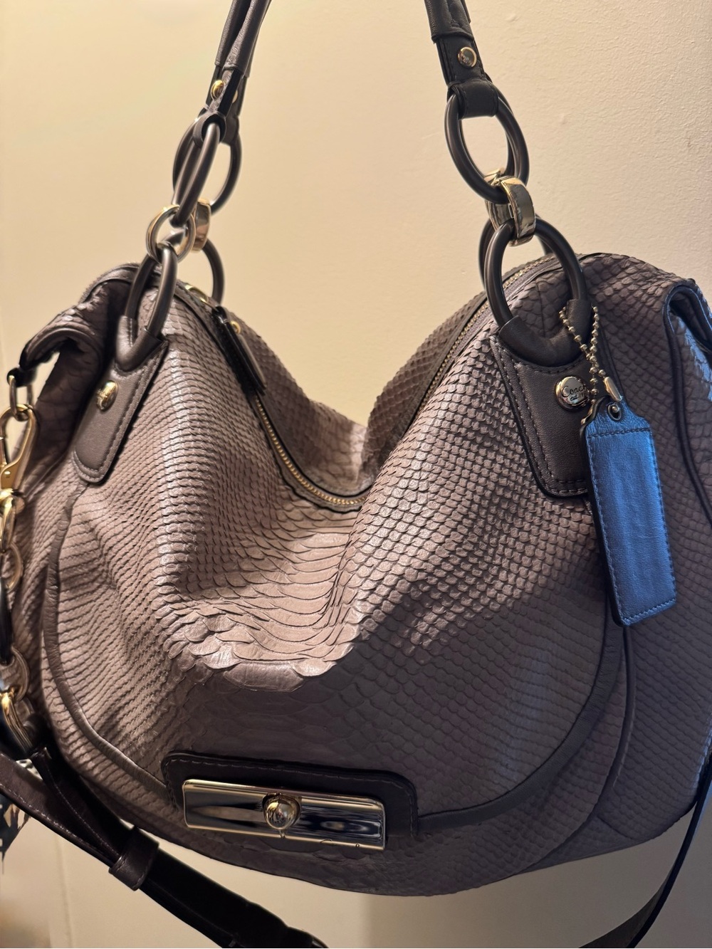 PRE-LOVED Coach Kristin Embossed Python
Leather Large Satchel With Strap